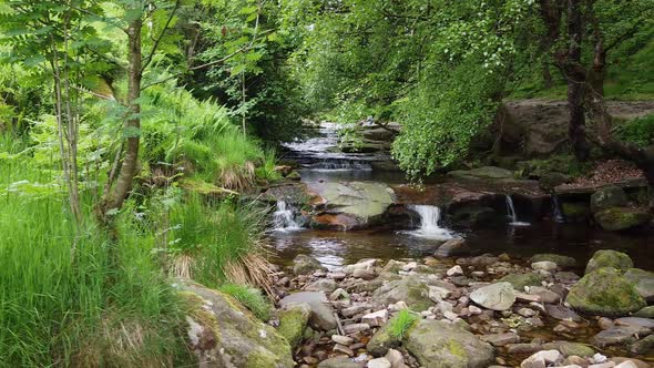 Peaceful moorland stream in the Derbyshire Peak District with water ...