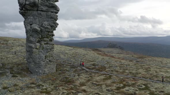 Famous tourist attraction, stone pillars Manpupuner, Komi republic, Russia alt
