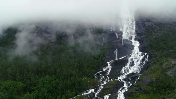 Drone Flying Close To Beautiful Tall Waterfall In Norway, Drone Stock Footage By Drone Rune alt