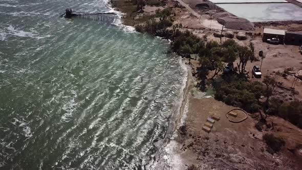 Aerial view of salt lake and man made ponds for harvesting salt in Ethiopia, Africa alt