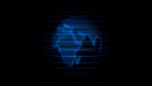 Glowing Blue Color Technology Hologram Earth Animated On Black Background alt