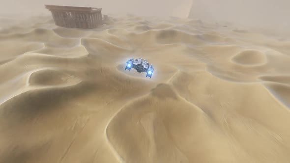 Spaceship Flying Over the Desert in Ancient Egypt