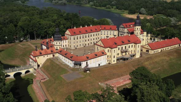 Top View of the Nesvizh Castle and the Park in the Summer