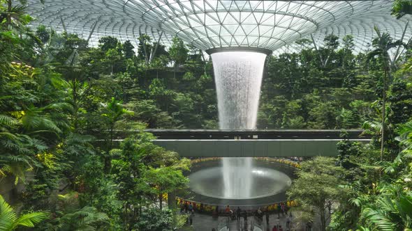 Time lapse Waterfall at Shopping mall Jewel in Changi Airport.