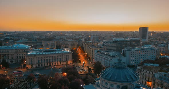 the Sun Sets Over Autumn Bucharest
