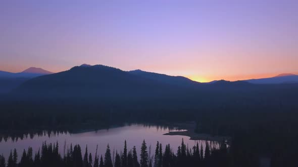Aerial sunrise at Sparks Lake, Oregon alt