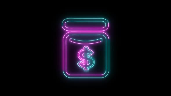 Glowing neon line banknote dollar icon isolated on black background. Banking currency sign. alt