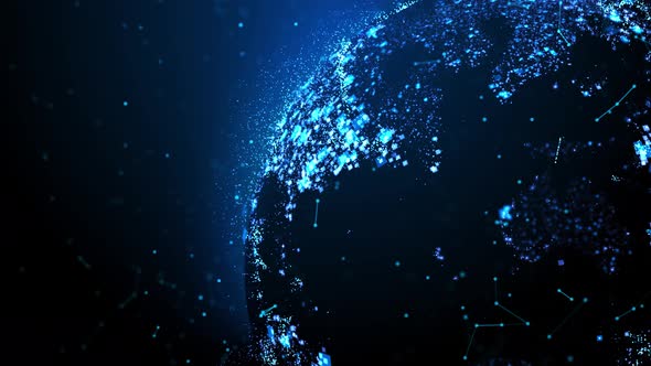 digital globe is presented in the form of a hologram emitting a light effect, alt