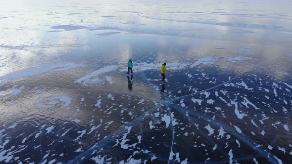 Skating on the Frozen Lake Baikal