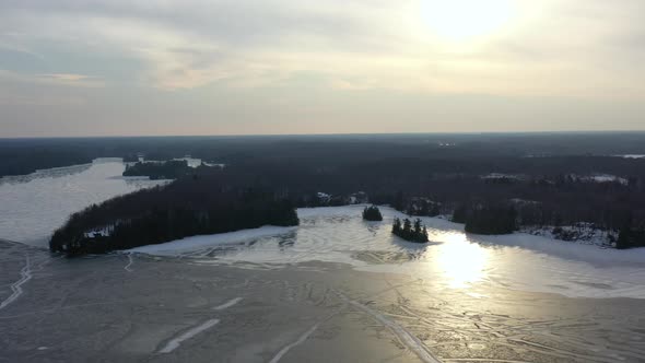 Frozen Lake High Up Drone View In Winter 02