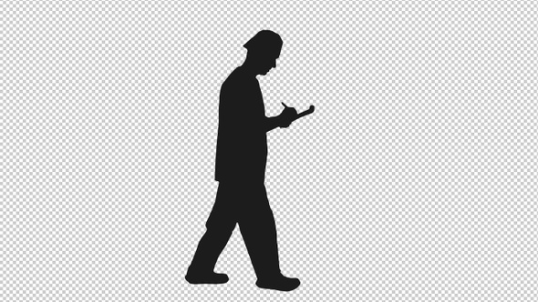 Black and White Silhouette of Male Doctor Writing on Clipboard while Walking, Alpha Channel