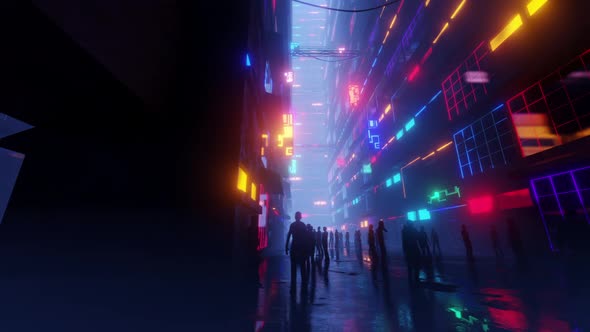 Futuristic City Crowded Street 03