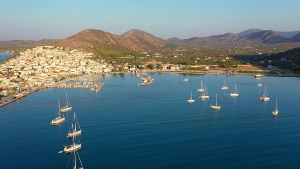 Aerial View of Ermioni Old Town and Marina or Seaport Greece  Drone Videography alt