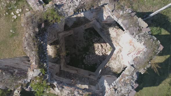 Aerial of an abandoned fortress alt