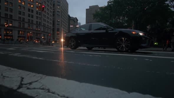 Low View of Crossing a Crosswalk in New York City at Night alt