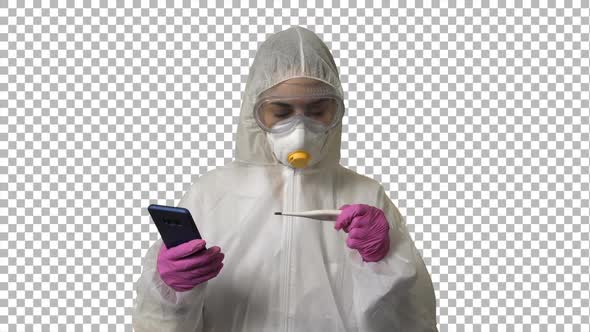 Doctor  in Coronavirus Protective Suit  Reports High Temperature Reading