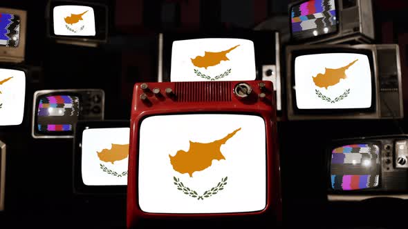 Flag of Cyprus on Retro TVs. 4K.