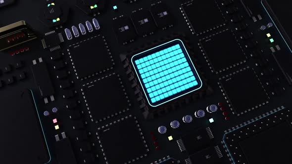 components of computing power on a chip. futuristic animation . next-generation  alt