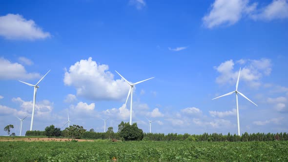 4k Time-lapse of Wind Turbine in wind farm with cloud sky alt