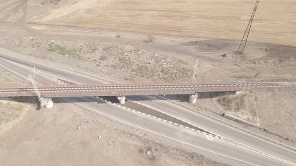 Aerial view of empty Railway bridge in Samtskhe-Javakheti region, Georgia. alt