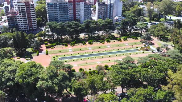 French garden, Independence Park (Rosario, Argentina) aerial view, drone footage