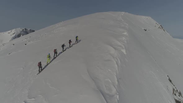 Group Of Climbers On The Way To The Top