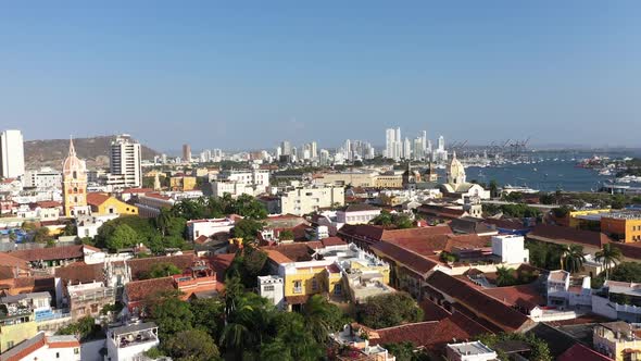 The Beautiful Panorama Old Town of Cartagena De Indias Colombia Aerial View