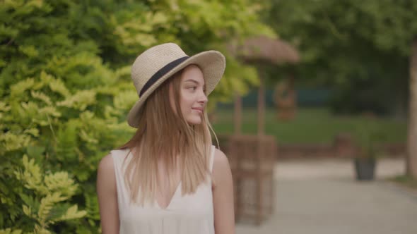 Pretty young women walking in the park