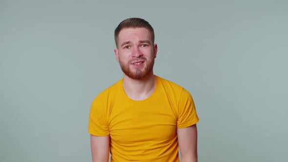 Young Man Waiting for Good Luck Loses Becoming Surprised Sudden Lottery Results Bad Fortune Loss alt