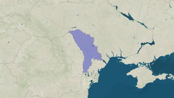 Zoom in to the Map of Moldova with Text Textless and with Flag alt