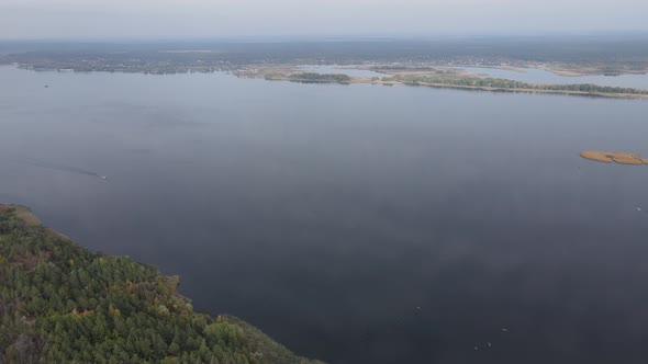 Beautiful Aerial View of the River Dnipro. Ukraine, Slow Motion alt