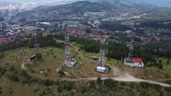 Telecommunication Towers Aerial View 4K alt