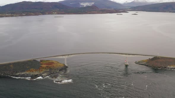Drone View Of Empty Storseisundet Bridge Over Serene Seascape In Atlantic Road, More og Romsdal Coun alt