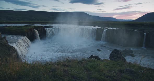 Sunset Scene of Godafoss Waterfall on Skjalfandafljot River Iceland alt
