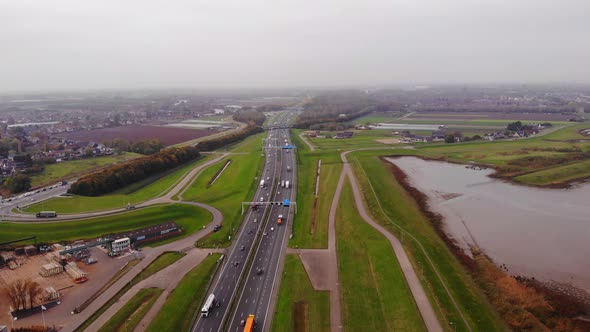 Aerial Over A15 Motorway With Traffic Moving Both Ways In Hendrik-Ido-Ambacht alt