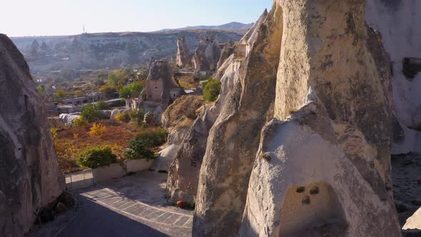View of Cave Dwellings at Uchisar, Cappadocia, Turkey. alt