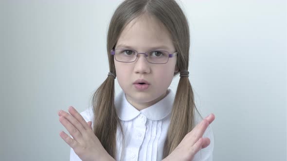 Child Girl in Uniform and Glasses Says No to War Protect Our Children alt