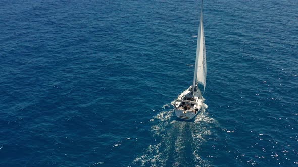 Yacht Sailing on Opened Sea. Sailing Boat. Yachting Video. Yacht From Above. Yachting at Windy Day alt