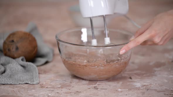 Mixing Chocolate Cake Batter with Electric Mixer