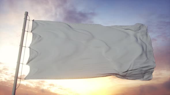 White Flag Waving in the Wind Sky and Sun Background alt