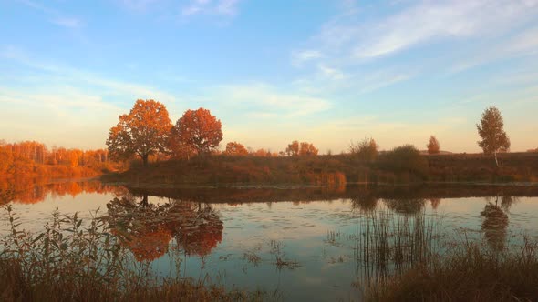 Beautiful Autumn, Calm Forest Lake.