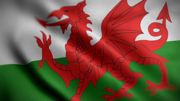 Wales Flag Closeup Blowing In Wind alt