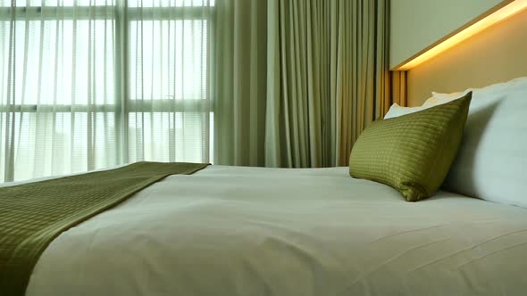 Pillow on bed decoration interior of bedroom alt