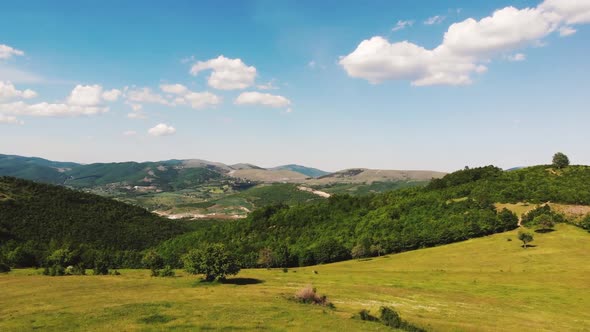 Beautiful landscape hills fields of Brus village, Kosovo