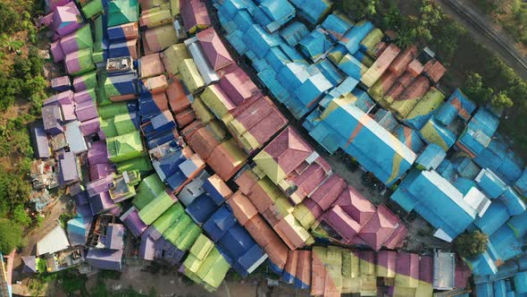 Drone Over Multicolored Buildings Of Kampung Warna Warni Jodipan alt