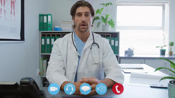 Visio call of healthcare worker during coronavirus Covid19 epidemic alt