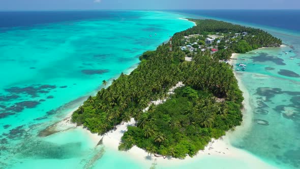 Aerial top view panorama of idyllic shore beach trip by blue water and white sand background of adve alt