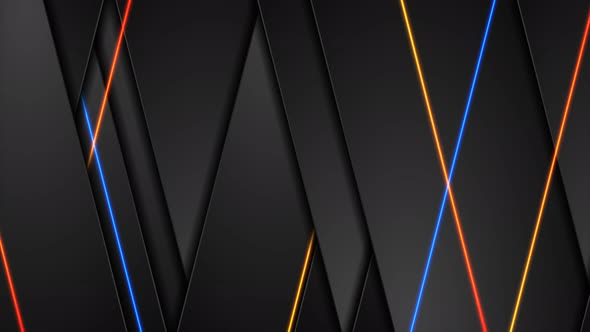 Black Tech Abstract Blue And Orange Neon Laser Lines
