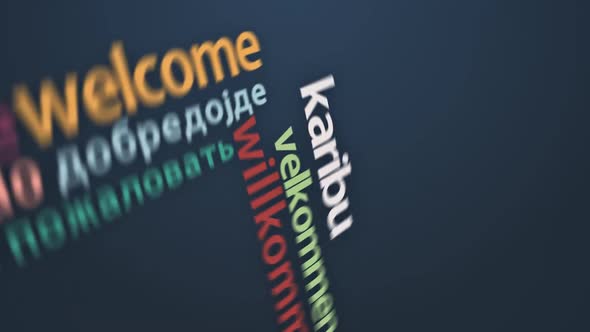 Typography animation. The Welcome word in different international languages. alt