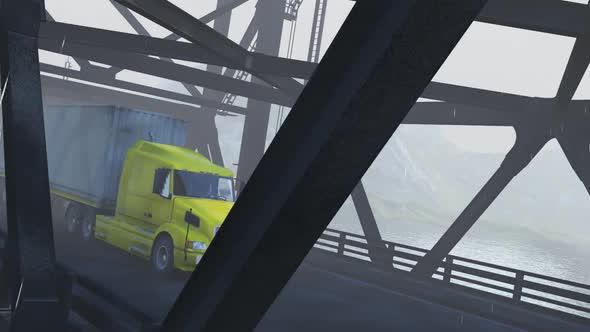Freight Truck Crossing the Bridge